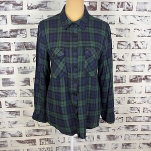 Harper Heritage Woman's Button up Shirt Size M Blue Green Plaid Cowgirl Chore‎